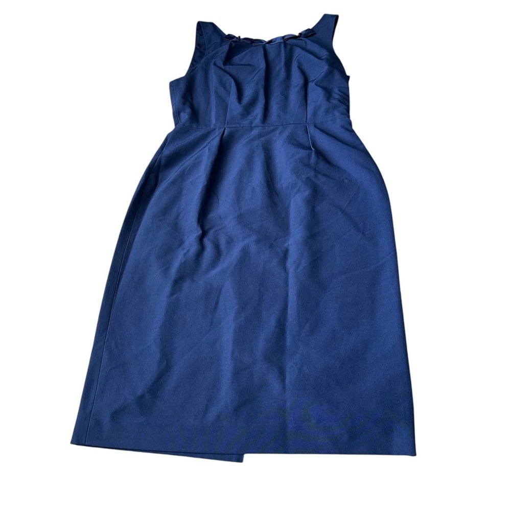 LK Bennett 12 cotton silk dress navy blue bows sleeveless cocktail party luxury